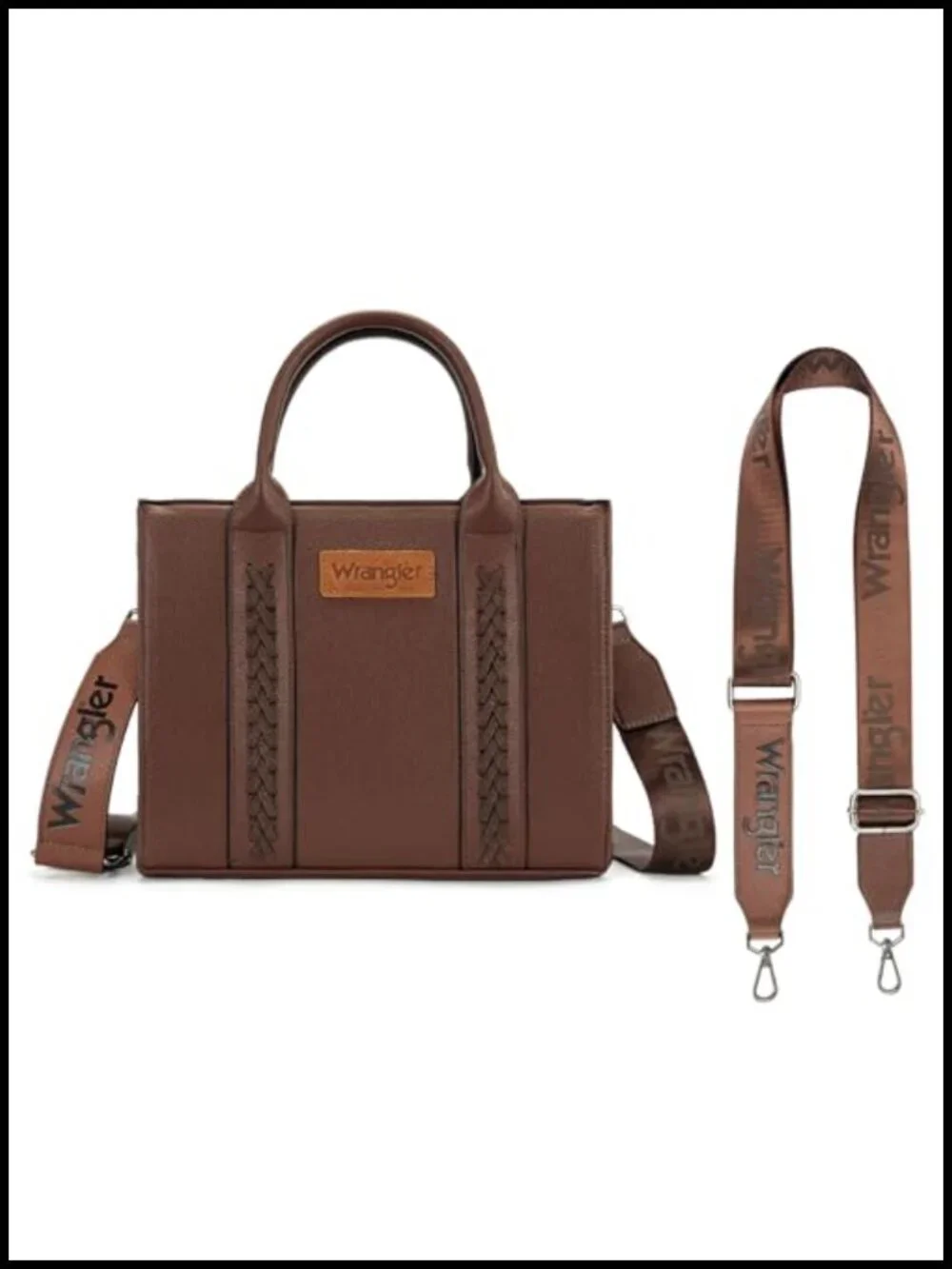 Faux Leather Tote Handbag Satchel with Detachable Strap and Card Holder